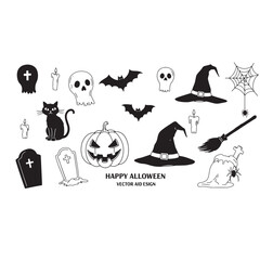 Obraz premium Halloween Icons Outline Collection black and white