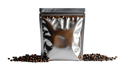 Aluminum coffee bag on dark background