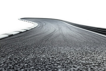 Naklejka premium Asphalt race track curve with tire marks and white curb isolated on black road