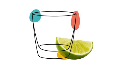 Clear glass with lime wedges and colorful dots fruit