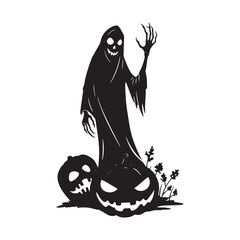 Spooky Grim Reaper With Jack O Lanterns Silhouette