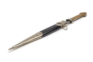 Ornate antique  dagger in sheath  isolated on white background