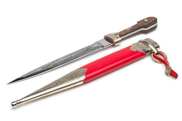 Ornate antique  dagger and sheath  isolated on white background