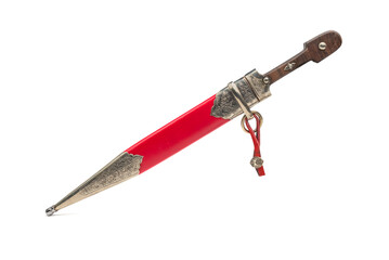 Ornate antique  dagger in sheath  isolated on white background