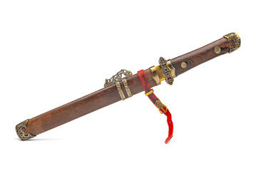 Ornate antique  dagger in sheath  isolated on white background