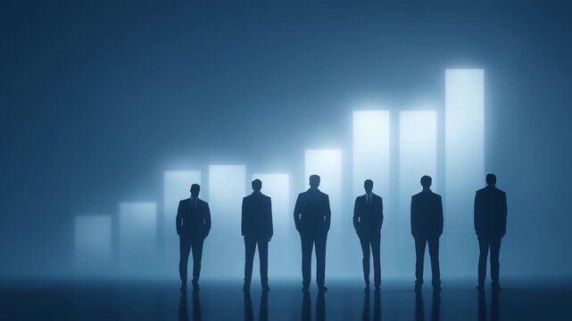 Business Growth and Decline Concepts with People Silhouettes and Graphical Representation