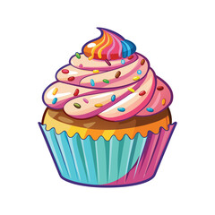 Delicious cupcake with swirl frosting and colorful sprinkles for sweet treats