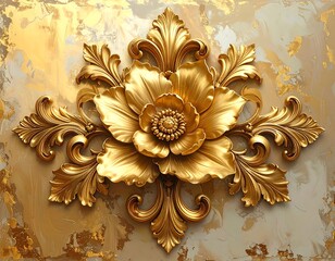 Ornate gold flower design on a textured background