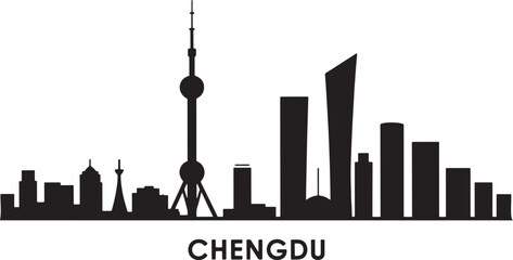 Fototapeta premium Chengdu Skyline Silhouette Vector Illustration China City Landmark Architecture Outline Design Travel