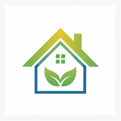 Fototapeta premium Eco-Friendly Home Illustration: Green Leaves and Sustainable House Design Concept