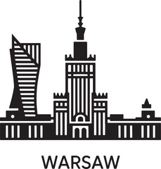 Fototapeta premium Warsaw Skyline Silhouette Vector Illustration with Cityscape and Urban Landmark Design