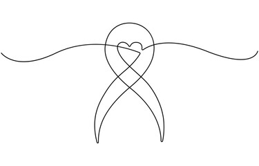 Awareness Ribbon Single Line Icon, Awareness Ribbon Continuous one line drawing vector art.