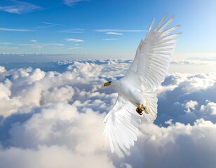 Majestic white eagle soaring above fluffy clouds