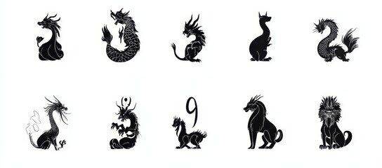The Chinese animal zodiac is depicted using hieroglyphs and painted with a brush