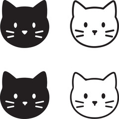 Cat icon set, domestic pet silhouette, household animal symbol, cat minimal vector, line outline, filled black vector, thin stroke modern, isolated professional icon pack