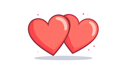 Two stylized hearts floating on a light gray base