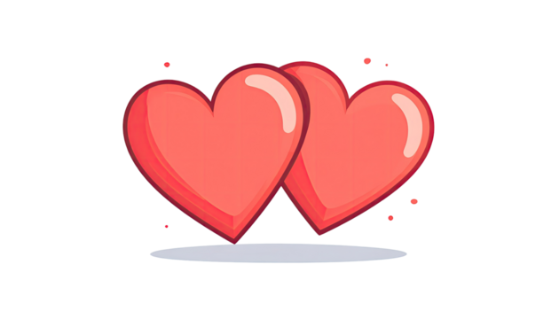 Two stylized hearts floating on a light gray base