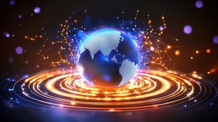 Glowing Planet Earth With Digital Networks Surrounding It