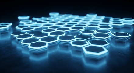 Futuristic Blue Glowing Hexagon Pattern Technology Background
