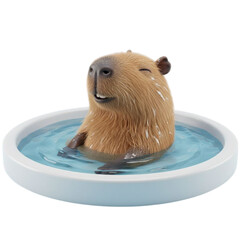 Capybara is bathing, cold, wiping itself.