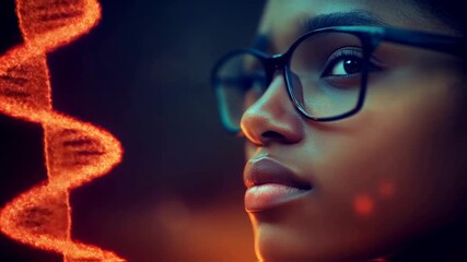 Futuristic Genetic Research: Scientist Contemplates a Luminous Digital DNA Helix - Powered by Adobe
