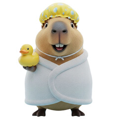 Capybara is bathing, cold, wiping itself.