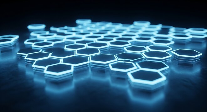 Futuristic Blue Glowing Hexagon Pattern Technology Background