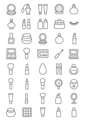 An illustration depicting a set of black icons of makeup and beauty salon attributes, isolated on a white background.