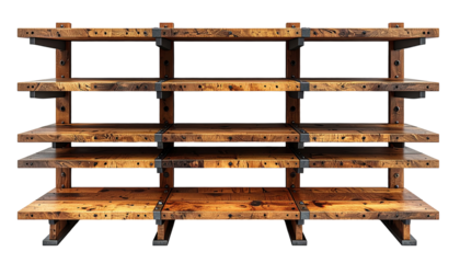 Wooden shelving unit with multiple tiers