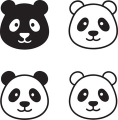 Panda icon set, black silhouette panda vector, editable panda minimal symbol, modern professional animal icons, panda black outline illustration, minimal panda vector