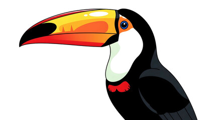 Obraz premium A vibrant illustration of a toucan bird, showcasing its large, colorful beak and plumage against a white background.