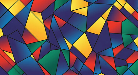 Colorful stained glass pattern with geometric shapes in red yellow green and blue colors design art