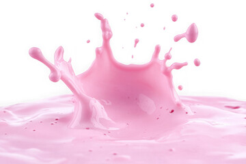 Pink liquid splash frozen in motion with droplets isolated on a transparent background fluid