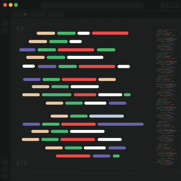 Screen of web developing code on dark background. Vector illustration.