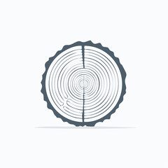 Minimalist wood slice illustration showcasing growth rings and natural texture on a white backdrop