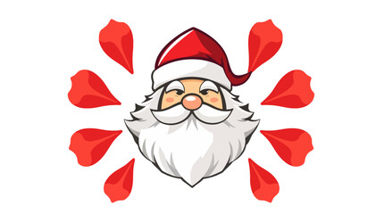 A cartoon illustration of Santa Claus with a joyful expression, surrounded by red petal-like shapes.