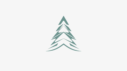 A stylized, minimalist illustration depicts a symmetrical evergreen tree, isolated on a light background.