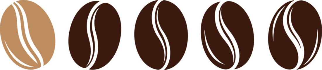 Coffee bean set. Coffee. Icon set. Brown coffee bean isolated set on white background. Isolated coffe beans. Vector illustration, Coffee bean icon collection. Coffee bean isolated sign
