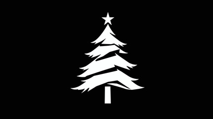 White Christmas tree silhouette with star on top against a black background.