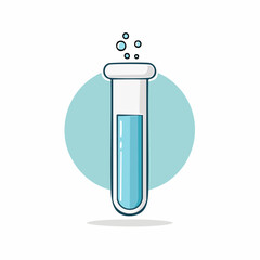 Simple illustration of a laboratory test tube with bubbling liquid and soft blue background