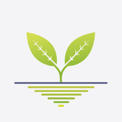 Simple Illustration of Growing Plant and Reflection, Representing Growth and Freshness