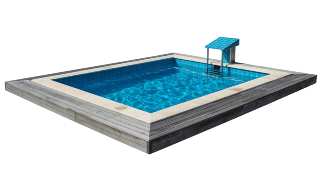 Square swimming pool with blue water isolated on transparent background