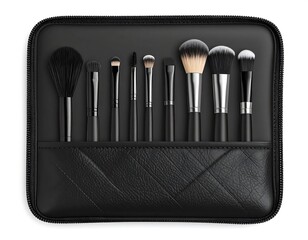 Makeup brush set in a black zippered case