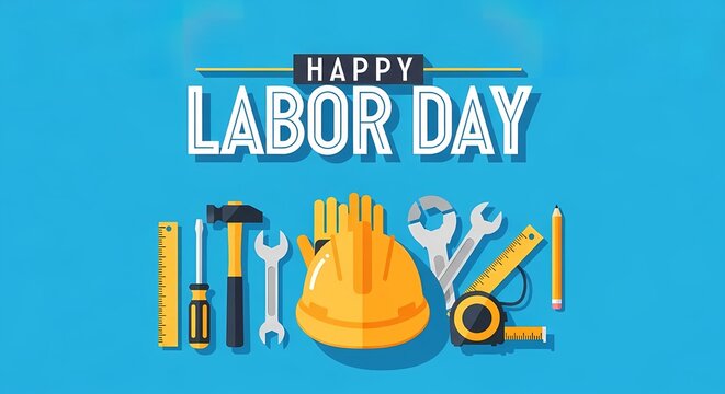 Celebrating labor day with tools and hard hat design for holiday posters and greeting cards