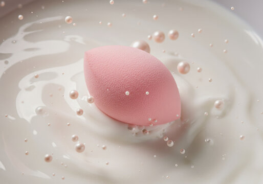 Pink sponge soaked in milk. - Powered by Adobe