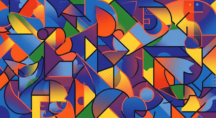 Colorful abstract geometric shapes pattern with triangles circles and rectangles design illustration