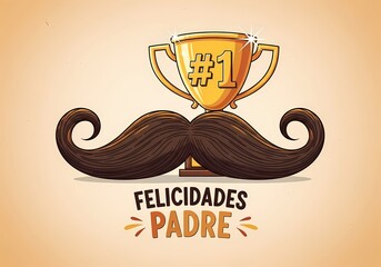 Father's day celebration design with golden trophy and stylish mustache theme for greeting cards and posters