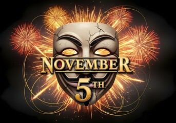 November 5th celebration with fireworks and mask symbolizing historical event and festivity