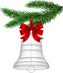 christmas fir branch with glass decoration and red bow