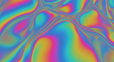 Iridescent holographic foil texture with wavy patterns and vibrant color gradients abstract background